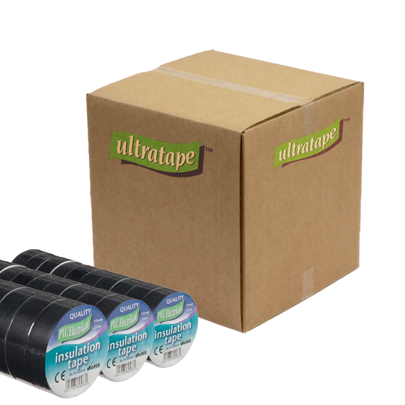 Box of Ultratape with multiple rolls of insulation tape on a white background
