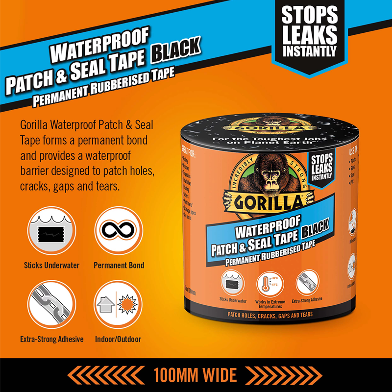 Gorilla Water proof Patch & Seal Repair Tape- Black