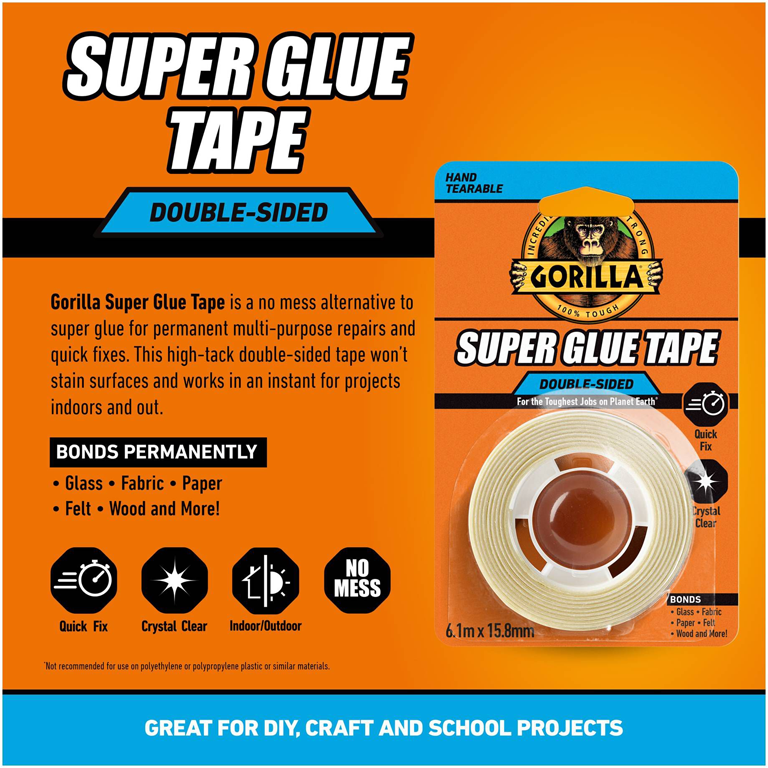 Gorilla Double Sided Super Glue Tape 6.1m x 15.8mm