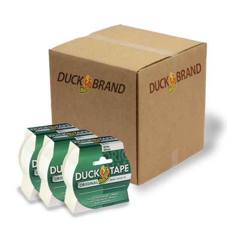 Duck Brand tape packaging with a cardboard box on a white background